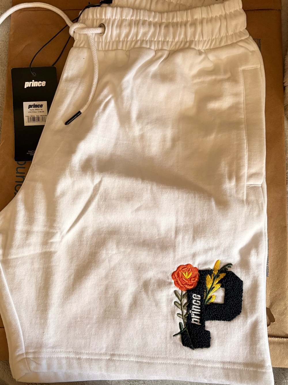 Prince Floral Logo Sweat Shorts White Size Medium NWT